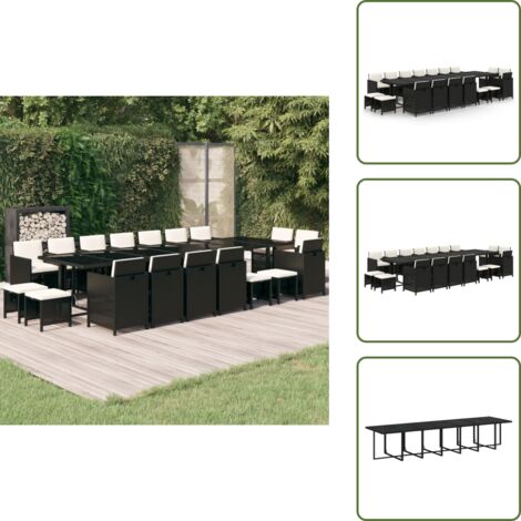 Cojines para sillas - vidaXL Set comedor de jardín 19 pzas con cojines ratán sintético negro - Sillas de jardín