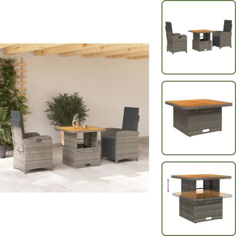 Cojines para sillas - vidaXL Set comedor de jardín 3 piezas con cojines ratán sintético gris - Muebles de exterior