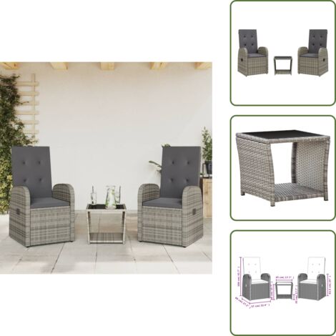 Cojines para sillas - vidaXL Set comedor de jardín 3 piezas con cojines ratán sintético gris - Muebles de exterior