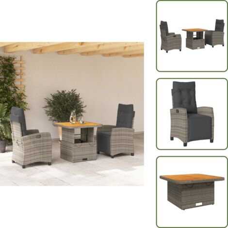 Cojines para sillas - vidaXL Set comedor de jardín 3 piezas con cojines ratán sintético gris - Muebles de exterior