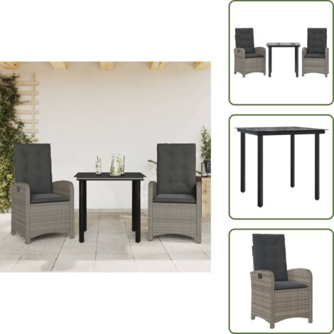 Cojines para sillas - vidaXL Set comedor de jardín 3 piezas con cojines ratán sintético gris - Muebles de exterior