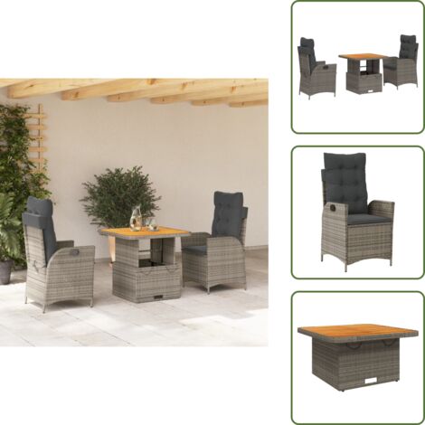 Cojines para sillas - vidaXL Set comedor de jardín 3 piezas con cojines ratán sintético gris - Muebles de exterior