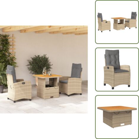 Cojines para sillas - vidaXL Set comedor de jardín 3 pzas con cojines ratán sintético beige - Muebles de exterior