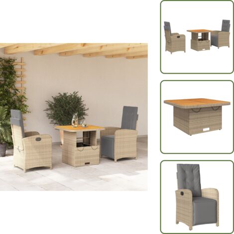 Cojines para sillas - vidaXL Set comedor de jardín 3 pzas con cojines ratán sintético beige - Muebles de exterior