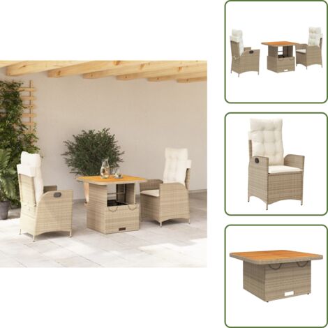 Cojines para sillas - vidaXL Set comedor de jardín 3 pzas con cojines ratán sintético beige - Muebles de jardín