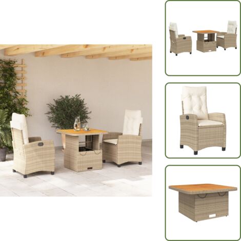 Cojines para sillas - vidaXL Set comedor de jardín 3 pzas con cojines ratán sintético beige - Muebles de jardín