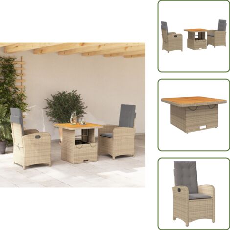 Cojines para sillas - vidaXL Set comedor de jardín 3 pzas con cojines ratán sintético beige - Muebles de jardín