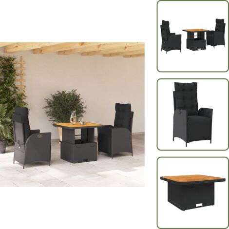 Cojines para sillas - vidaXL Set comedor de jardín 3 pzas con cojines ratán sintético negro - Muebles de exterior