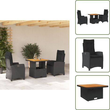 Cojines para sillas - vidaXL Set comedor de jardín 3 pzas con cojines ratán sintético negro - Muebles de exterior