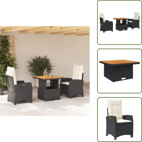 Cojines para sillas - vidaXL Set comedor de jardín 3 pzas con cojines ratán sintético negro - Muebles de exterior