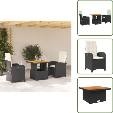 Cojines para sillas - vidaXL Set comedor de jardín 3 pzas con cojines ratán sintético negro - Muebles de exterior
