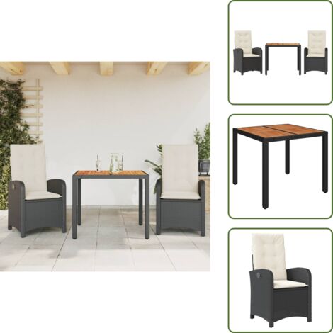 Cojines para sillas - vidaXL Set comedor de jardín 3 pzas con cojines ratán sintético negro - Muebles de exterior