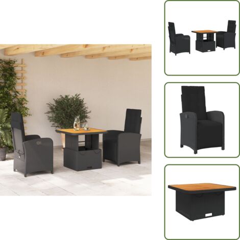 Cojines para sillas - vidaXL Set comedor de jardín 3 pzas con cojines ratán sintético negro - Muebles de exterior