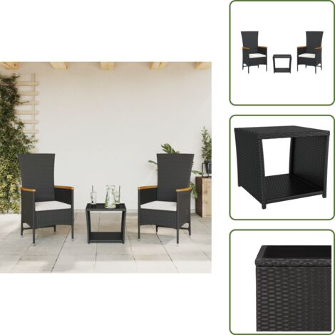 Cojines para sillas - vidaXL Set comedor de jardín 3 pzas con cojines ratán sintético negro - Ratán sintético