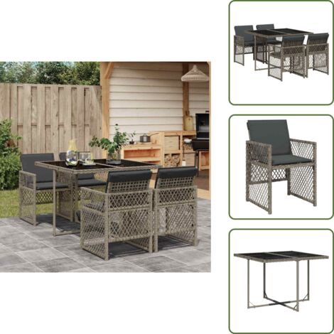 Cojines para sillas - vidaXL Set comedor de jardín 5 piezas con cojines ratán sintético gris - Muebles de exterior