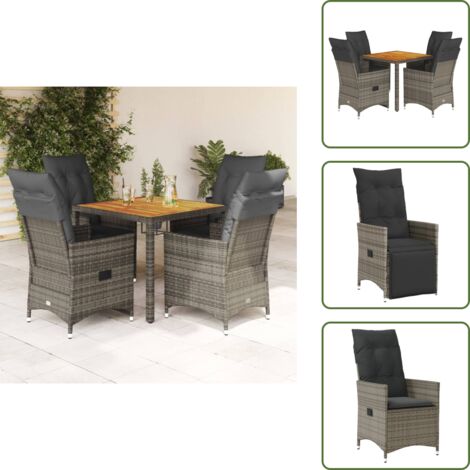Cojines para sillas - vidaXL Set comedor de jardín 5 piezas con cojines ratán sintético gris - Muebles de exterior
