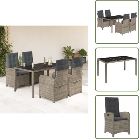 Cojines para sillas - vidaXL Set comedor de jardín 5 piezas con cojines ratán sintético gris - Muebles de exterior