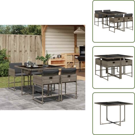 Cojines para sillas - vidaXL Set comedor de jardín 5 piezas con cojines ratán sintético gris - Muebles de exterior