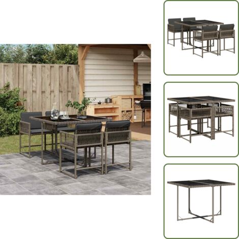 Cojines para sillas - vidaXL Set comedor de jardín 5 piezas con cojines ratán sintético gris - Muebles de exterior