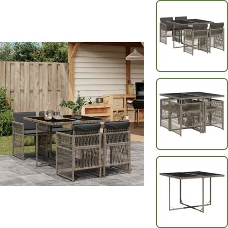 Cojines para sillas - vidaXL Set comedor de jardín 5 piezas con cojines ratán sintético gris - Muebles de exterior