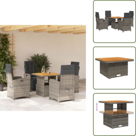 Cojines para sillas - vidaXL Set comedor de jardín 5 piezas con cojines ratán sintético gris - Muebles de exterior
