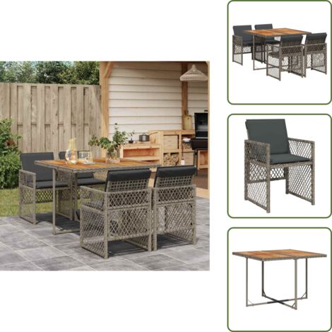 Cojines para sillas - vidaXL Set comedor de jardín 5 piezas con cojines ratán sintético gris - Muebles de exterior