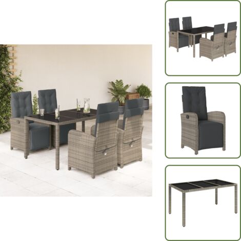 Cojines para sillas - vidaXL Set comedor de jardín 5 piezas con cojines ratán sintético gris - Muebles de exterior