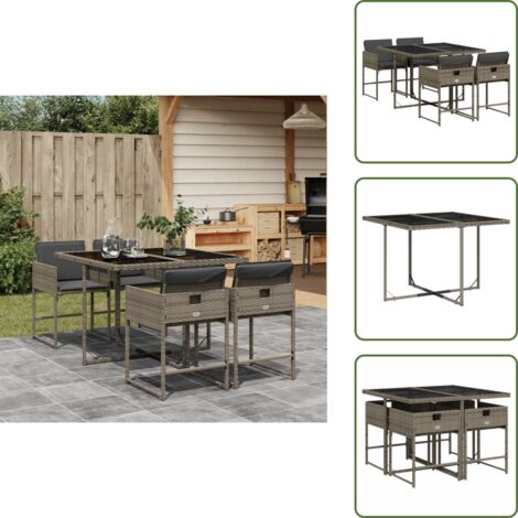 Cojines para sillas - vidaXL Set comedor de jardín 5 piezas con cojines ratán sintético gris - Muebles de exterior