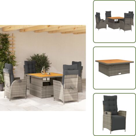 Cojines para sillas - vidaXL Set comedor de jardín 5 piezas con cojines ratán sintético gris - Muebles de exterior