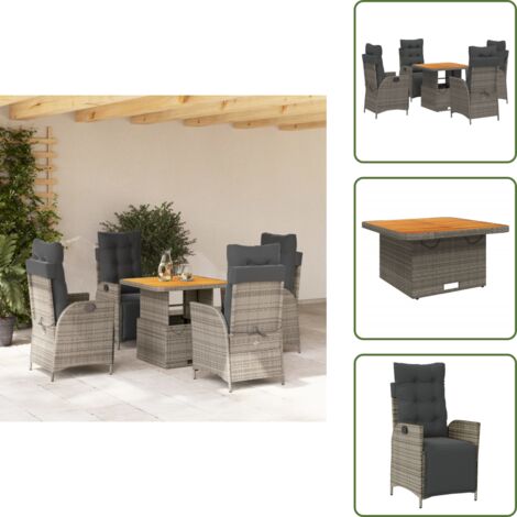 Cojines para sillas - vidaXL Set comedor de jardín 5 piezas con cojines ratán sintético gris - Muebles de jardín