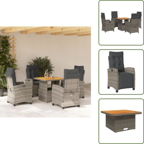 Cojines para sillas - vidaXL Set comedor de jardín 5 piezas con cojines ratán sintético gris - Muebles de jardín