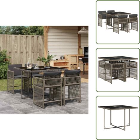 Cojines para sillas - vidaXL Set comedor de jardín 5 piezas con cojines ratán sintético gris - Ratán sintético