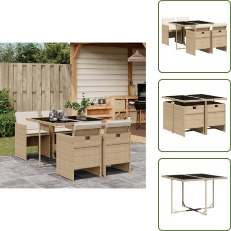 Cojines para sillas - vidaXL Set comedor de jardín 5 pzas con cojines ratán sintético beige - Muebles de exterior
