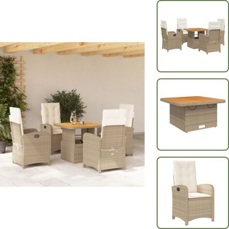 Cojines para sillas - vidaXL Set comedor de jardín 5 pzas con cojines ratán sintético beige - Muebles de exterior