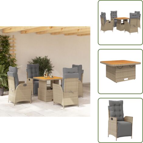 Cojines para sillas - vidaXL Set comedor de jardín 5 pzas con cojines ratán sintético beige - Muebles de exterior