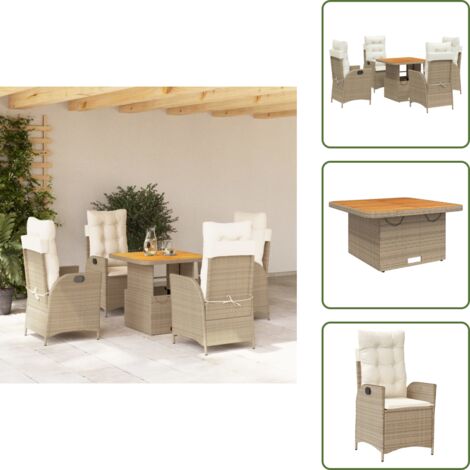 Cojines para sillas - vidaXL Set comedor de jardín 5 pzas con cojines ratán sintético beige - Muebles de jardín
