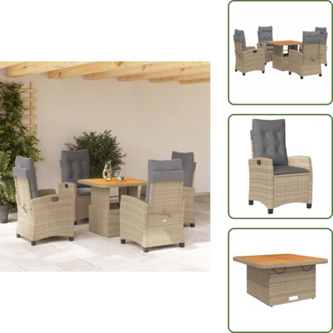 Cojines para sillas - vidaXL Set comedor de jardín 5 pzas con cojines ratán sintético beige - Muebles de jardín