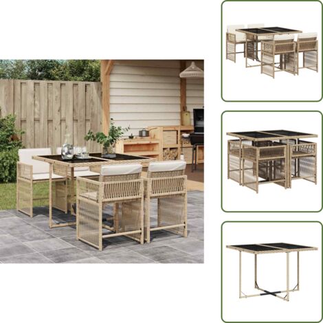 Cojines para sillas - vidaXL Set comedor de jardín 5 pzas con cojines ratán sintético beige - Ratán sintético