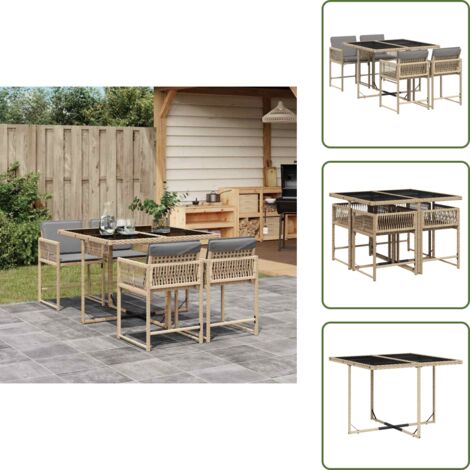 Cojines para sillas - vidaXL Set comedor de jardín 5 pzas con cojines ratán sintético beige - Ratán sintético