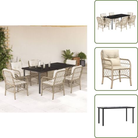 Cojines para sillas - vidaXL Set comedor de jardín 7 pzas con cojines ratán sintético beige - Mesa de vidrio