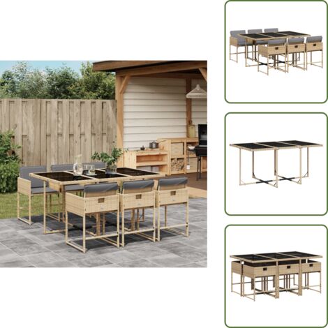 Cojines para sillas - vidaXL Set comedor de jardín 7 pzas con cojines ratán sintético beige - Muebles de exterior
