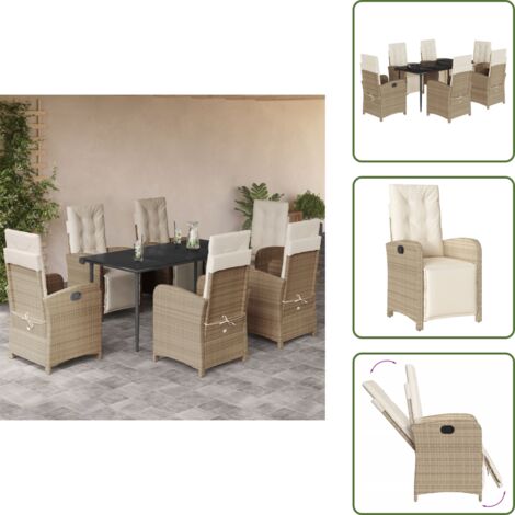 Cojines para sillas - vidaXL Set comedor de jardín 7 pzas con cojines ratán sintético beige - Muebles de exterior