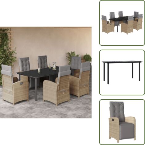 Cojines para sillas - vidaXL Set comedor de jardín 7 pzas con cojines ratán sintético beige - Muebles de exterior
