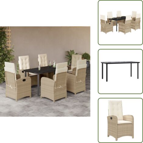 Cojines para sillas - vidaXL Set comedor de jardín 7 pzas con cojines ratán sintético beige - Muebles de exterior