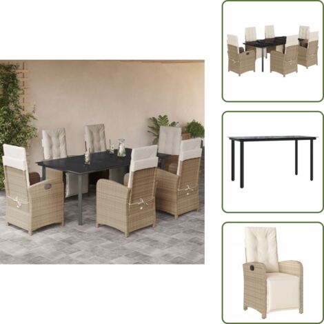 Cojines para sillas - vidaXL Set comedor de jardín 7 pzas con cojines ratán sintético beige - Muebles de exterior