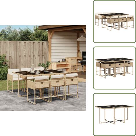 Cojines para sillas - vidaXL Set comedor de jardín 7 pzas con cojines ratán sintético beige - Ratán sintético