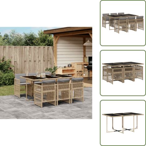 Cojines para sillas - vidaXL Set comedor de jardín 7 pzas con cojines ratán sintético beige - Ratán sintético