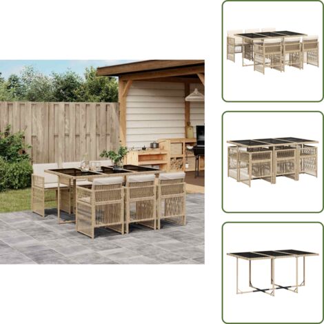 Cojines para sillas - vidaXL Set comedor de jardín 7 pzas con cojines ratán sintético beige - Ratán sintético