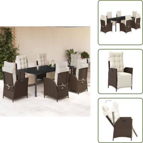 Cojines para sillas - vidaXL Set comedor de jardín 7 pzas con cojines ratán sintético marrón - Mesa de jardín