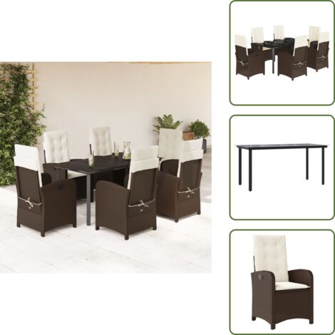 Cojines para sillas - vidaXL Set comedor de jardín 7 pzas con cojines ratán sintético marrón - Muebles de exterior